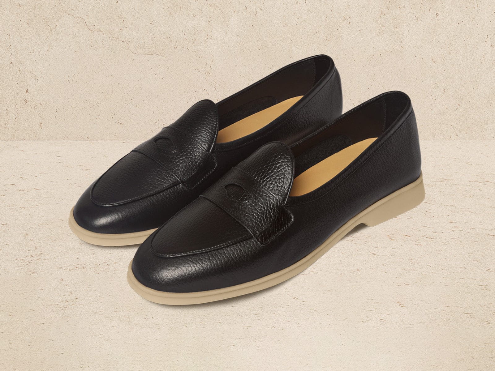 Stride Penny Loafers In Moorland Calf With Natural Sole