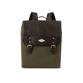 Mochila Backpack - Brown Leather with Forest Canvas