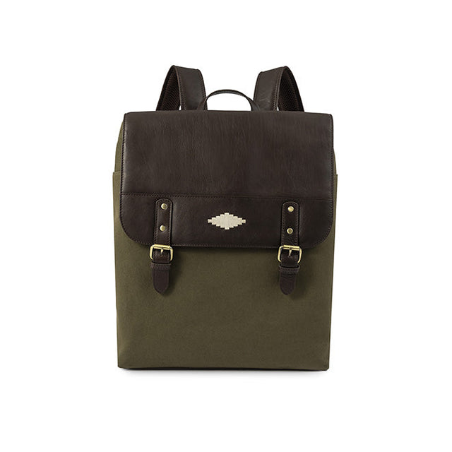 Mochila Backpack - Brown Leather with Forest Canvas