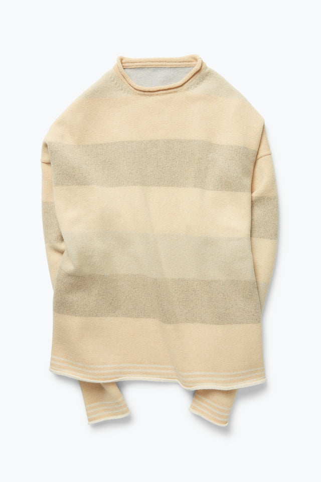 Rolled Edge Sweater (Sand Striped Cashmere)