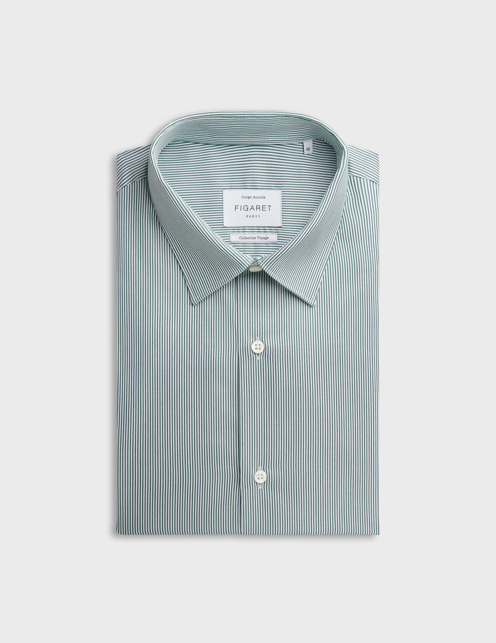 Fitted green striped easy-iron shirt