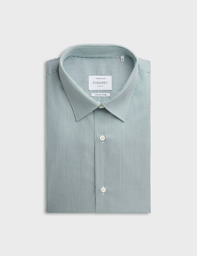 Fitted green striped easy-iron shirt