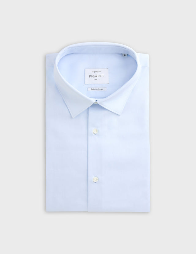 Fitted blue easy-iron shirt