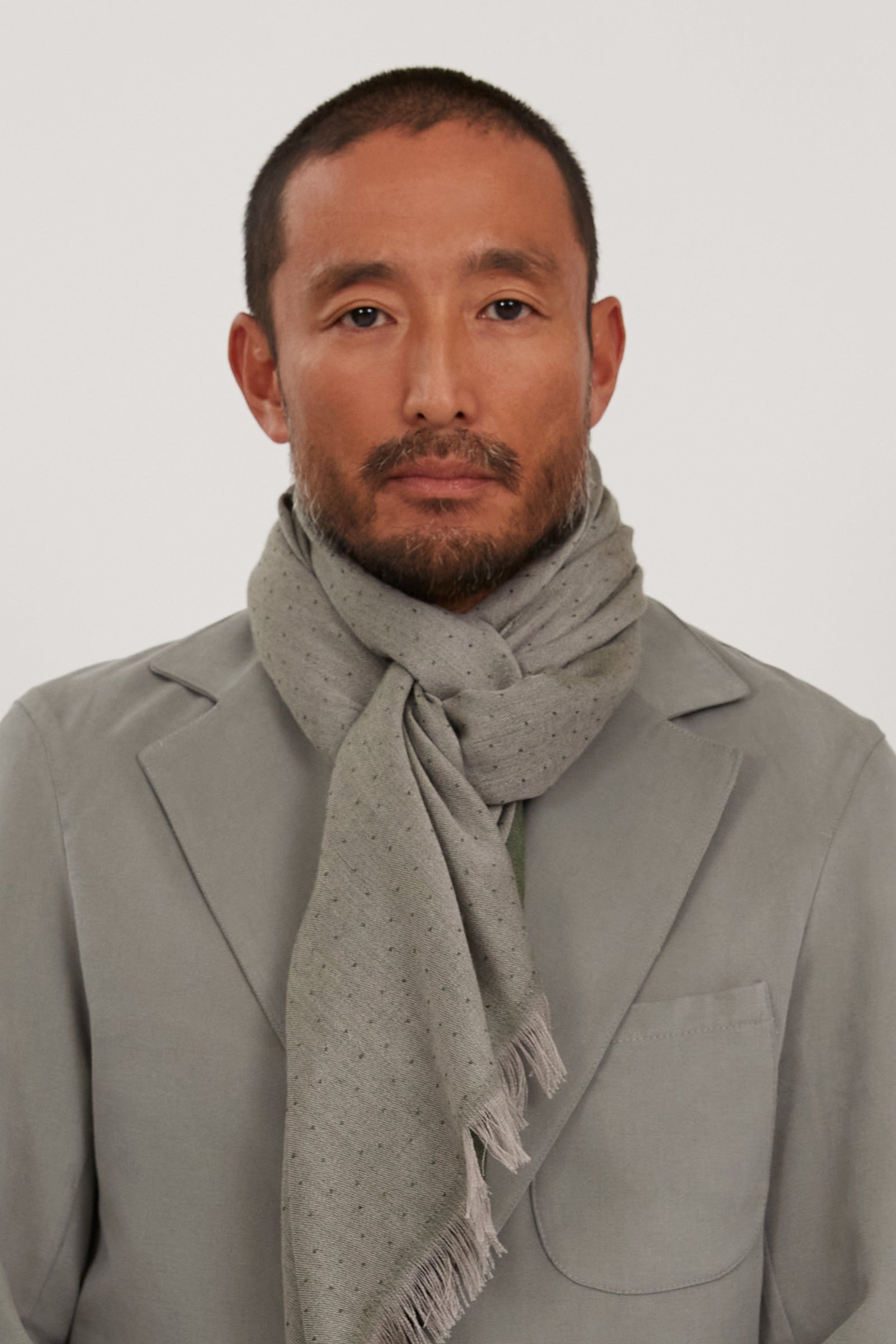 Reverse Pin Dot Scarf Green Cashmere Silk