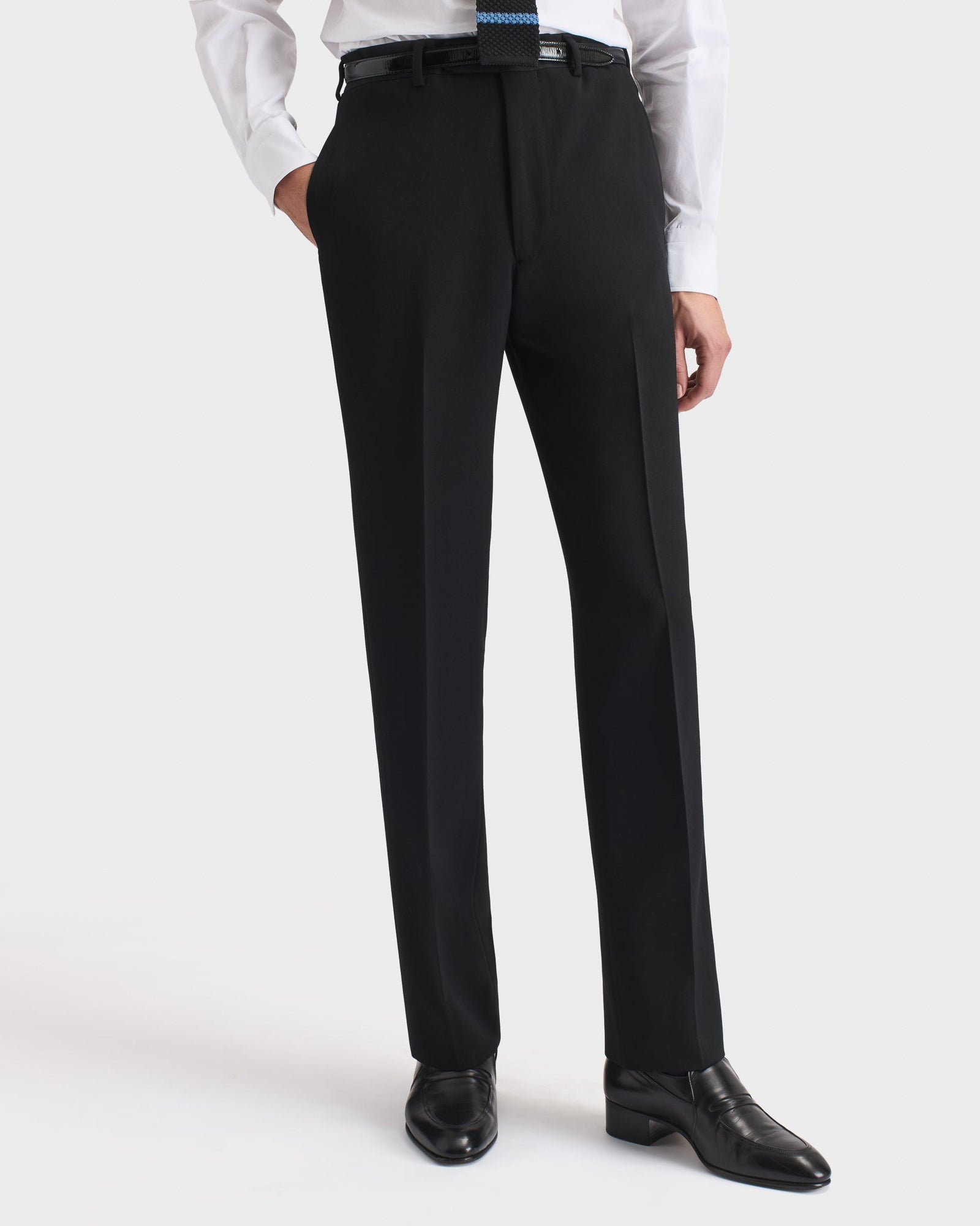 Pantalon Droit Taille Haute En Doeskin De Laine Noir