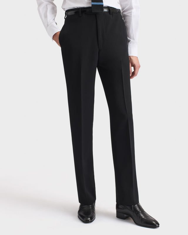 PANTALON DROIT TAILLE HAUTE EN DOESKIN DE LAINE - NOIR