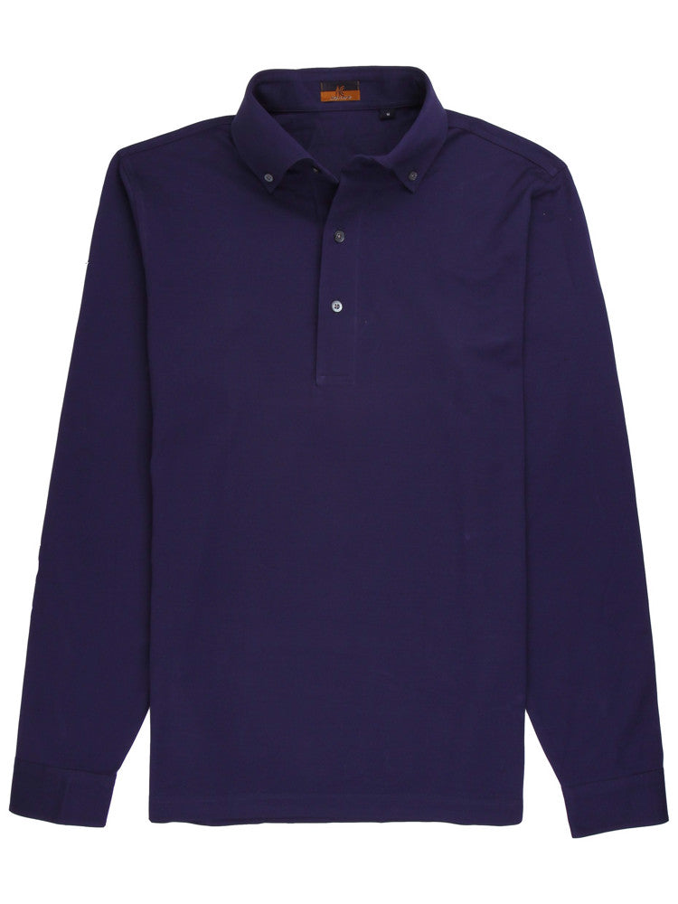 Long Sleeve Dark Blue Polo Shirt - Davis Fit (Slim)