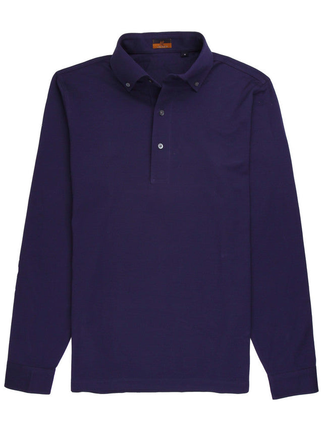 Long Sleeve Dark Blue Polo Shirt - Davis Fit (Slim)