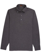 Long Sleeve Dark Grey Polo Shirt - Davis Fit (Slim)