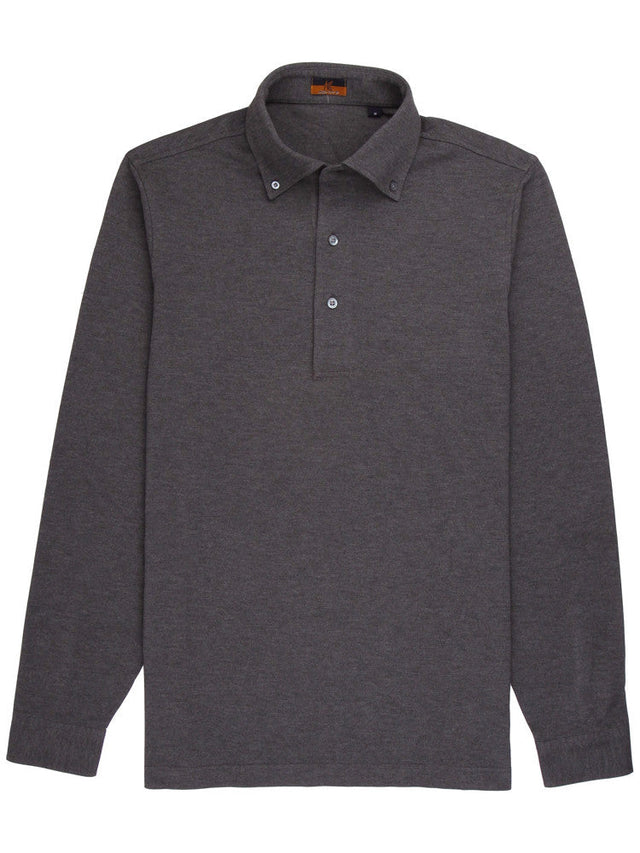Long Sleeve Dark Grey Polo Shirt - Davis Fit (Slim)