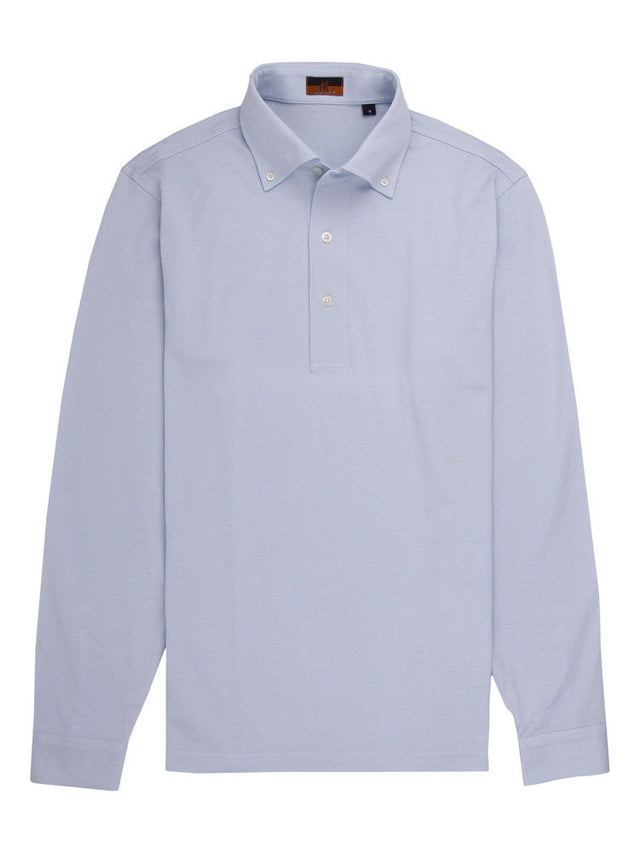 Long Sleeve Light Blue Polo Shirt - Davis Fit (Slim)
