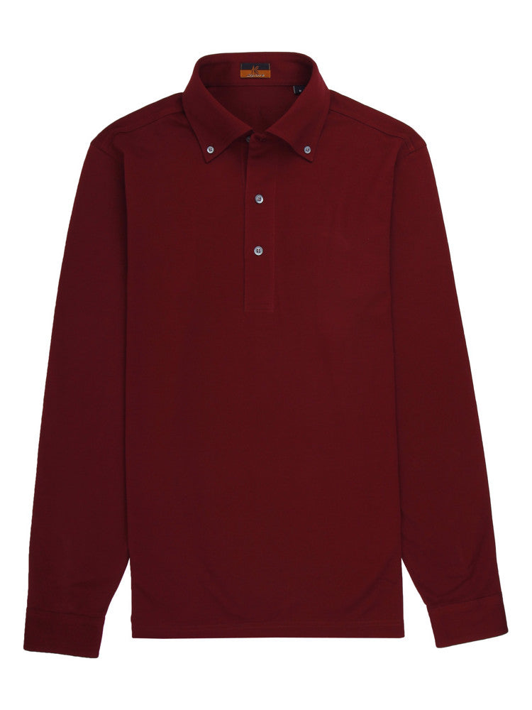 Long Sleeve Burgundy Polo Shirt - Davis Fit (Slim)