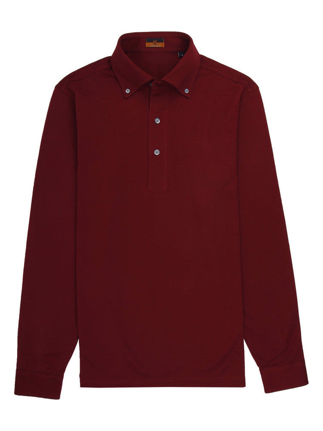 Long Sleeve Burgundy Polo Shirt - Davis Fit (Slim)