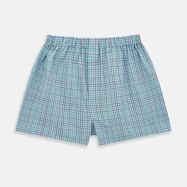 Pale Blue And Green Multi Check Godfrey Boxer Shorts