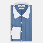 Grey Track Stripe Shirt With Contrast T A Collar And Cuffs