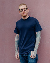 6.5oz Loopwheel Crew Neck T-Shirt with longer body - Navy