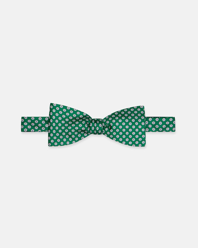 Made In Uk Green Printed Foulard Silk Bow Tie