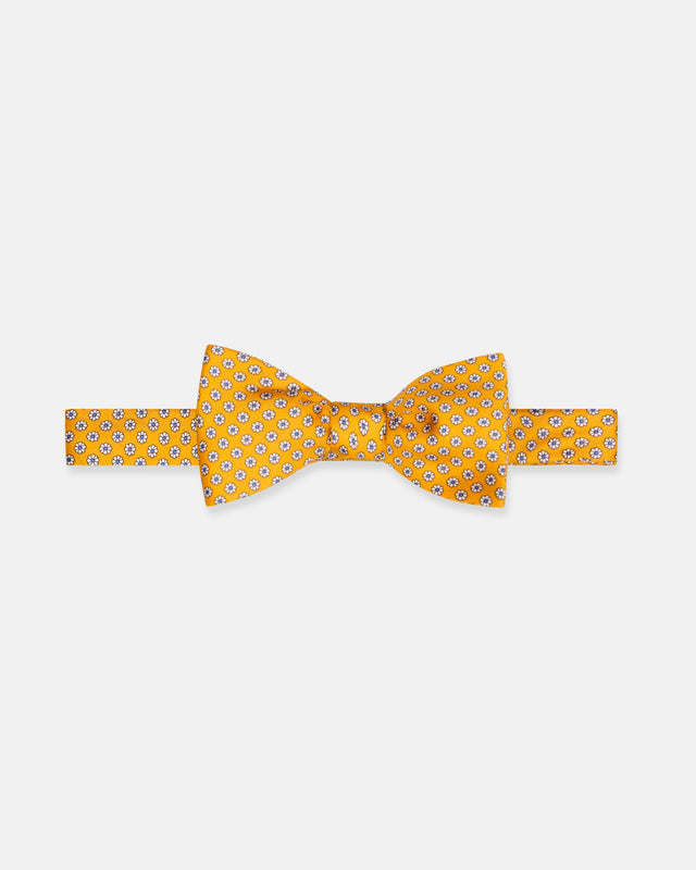 Made In Uk Gold Printed Foulard Silk Bow Tie