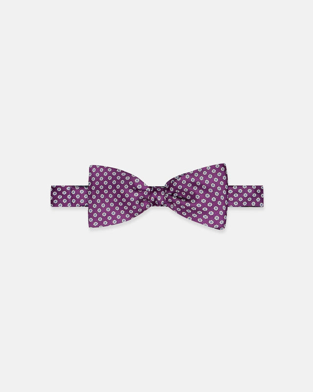 Made In Uk Purple Printed Foulard Silk Bow Tie
