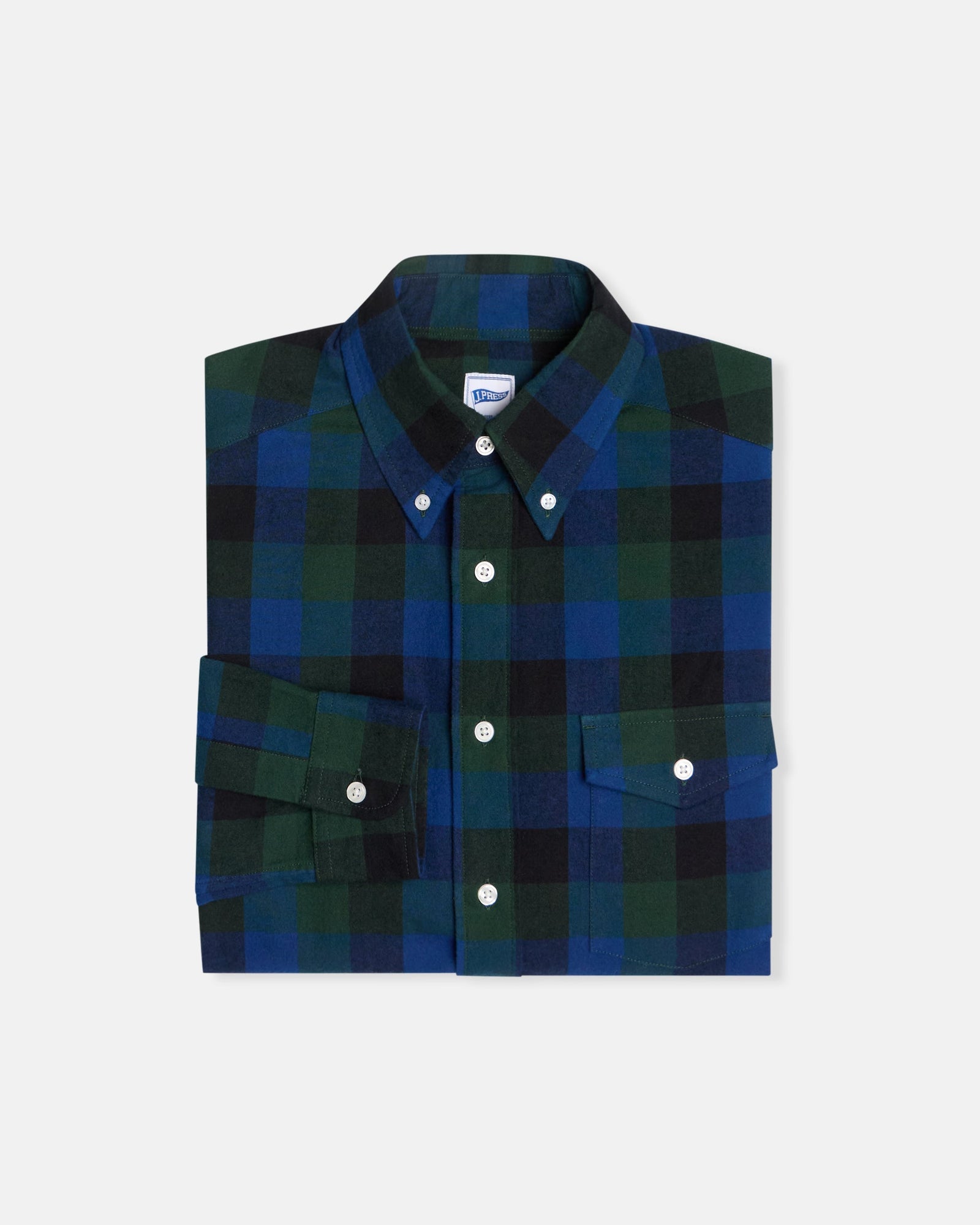 Green Plaid Cotton Flannel Sport Shirt Trim Fit
