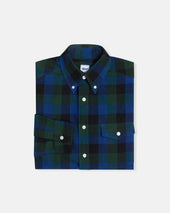 Green Plaid Cotton Flannel Sport Shirt Trim Fit
