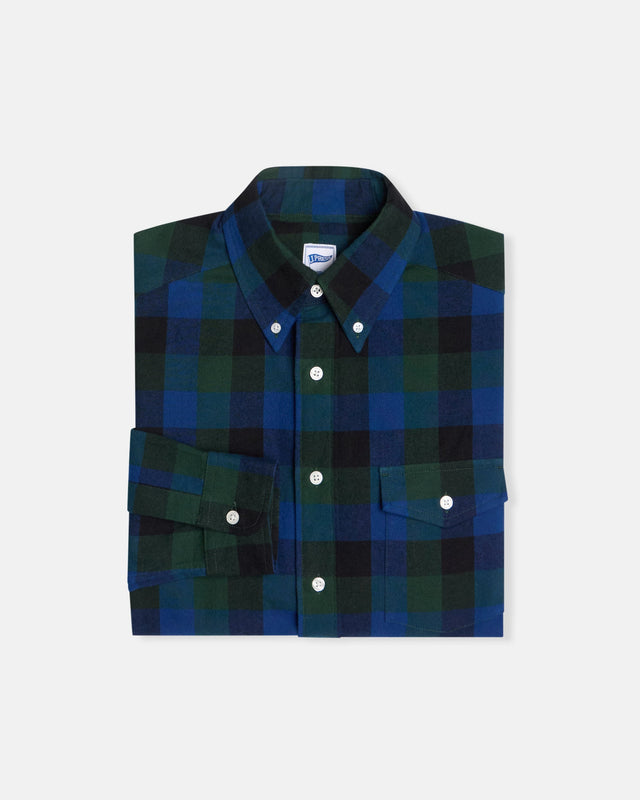 Green Plaid Cotton Flannel Sport Shirt Trim Fit