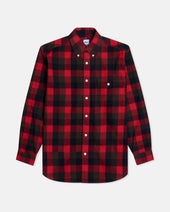 Red Plaid Cotton Flannel Sport Shirt Trim Fit