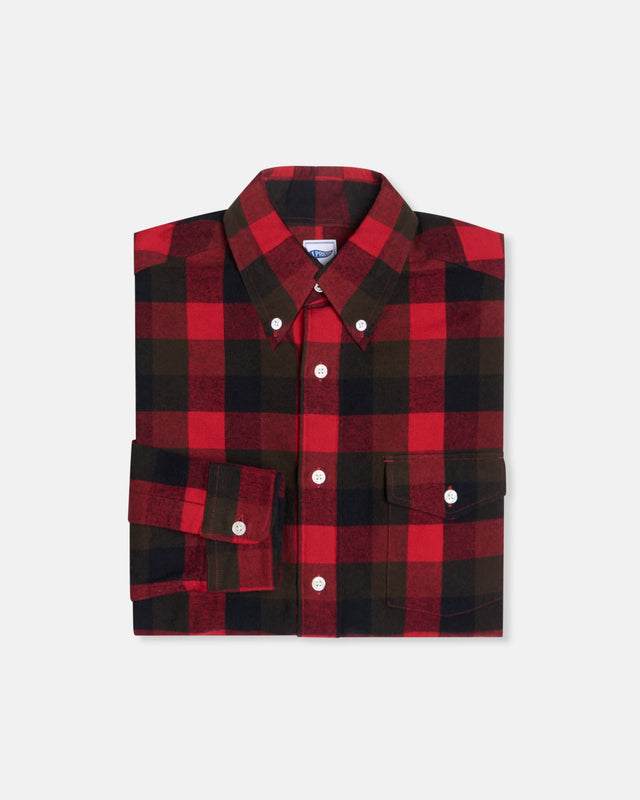 Red Plaid Cotton Flannel Sport Shirt Trim Fit