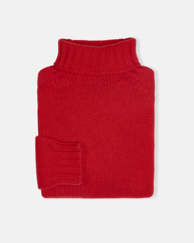 Made In Scotland Red Lambswool Turtleneck Sweater