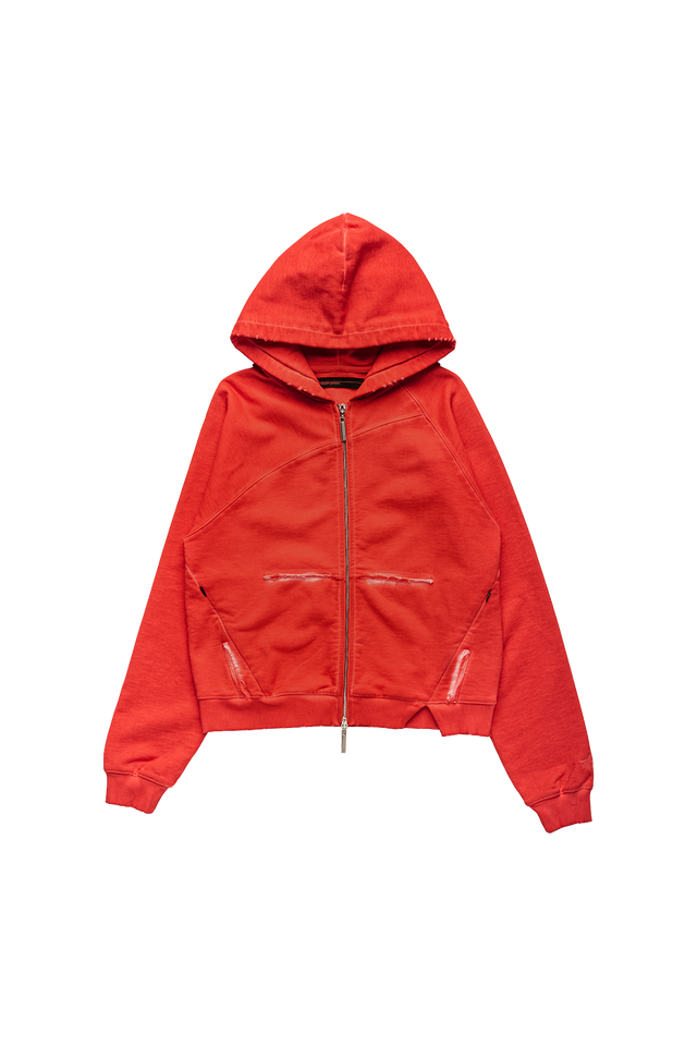 ASYMMETRICAL RAGLAN HOODIE IN RED