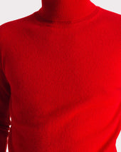 Pull Col Roul En Cachemire Rouge