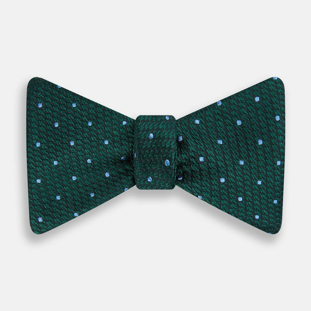 Forest Green and Sky Blue Spot Houndstooth Silk Bow Tie