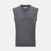 Slate Grey Melange V-neck Cashmere Vest