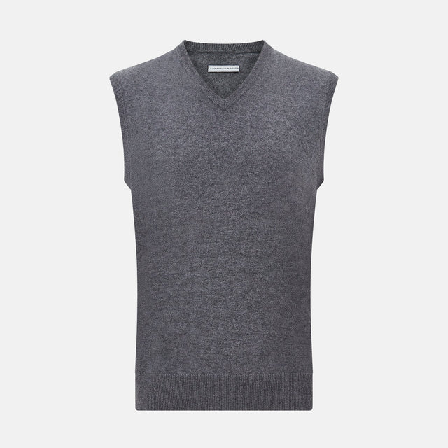 Slate Grey Melange V-neck Cashmere Vest