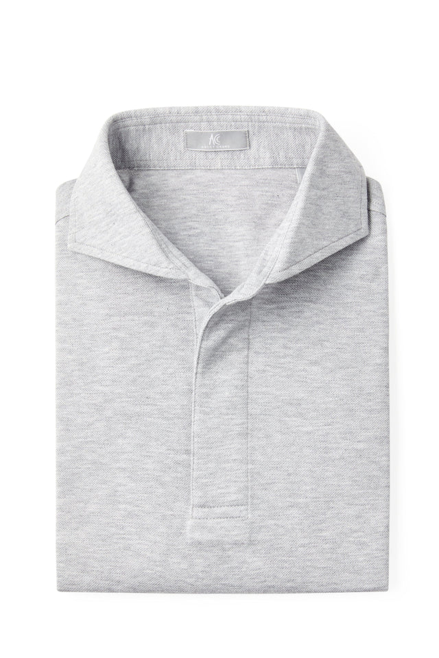 Grey Spread Collar Polo - Short Sleeve Davis Fit (Slim)