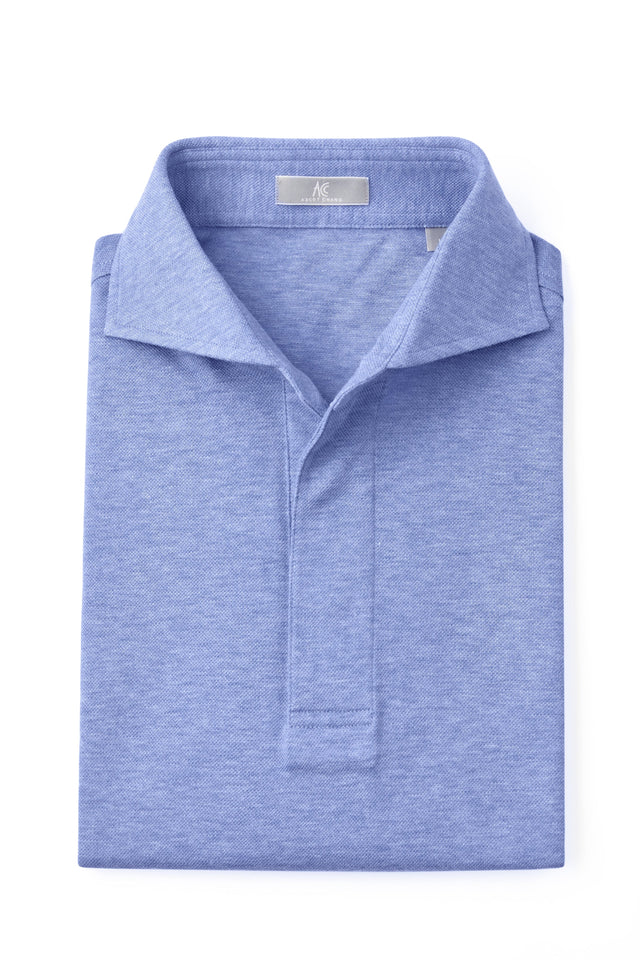 Blue Spread Collar Polo Shirt - Short Sleeve Davis Fit (Slim)