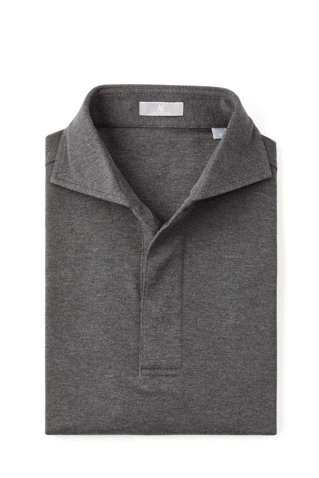 Dark Grey Spread Collar Polo - Short Sleeve Davis Fit (Slim)