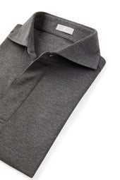 Dark Grey Spread Collar Polo - Short Sleeve Davis Fit (Slim)