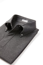 Dark Grey Button Down Collar Polo - Short Sleeve Davis Fit (Slim)
