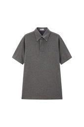 Dark Grey Button Down Collar Polo - Short Sleeve Davis Fit (Slim)