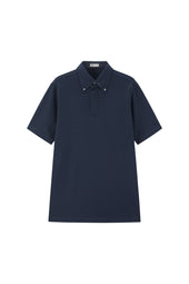 Navy Blue Button Down Collar Polo - Short Sleeve Davis Fit (Slim)
