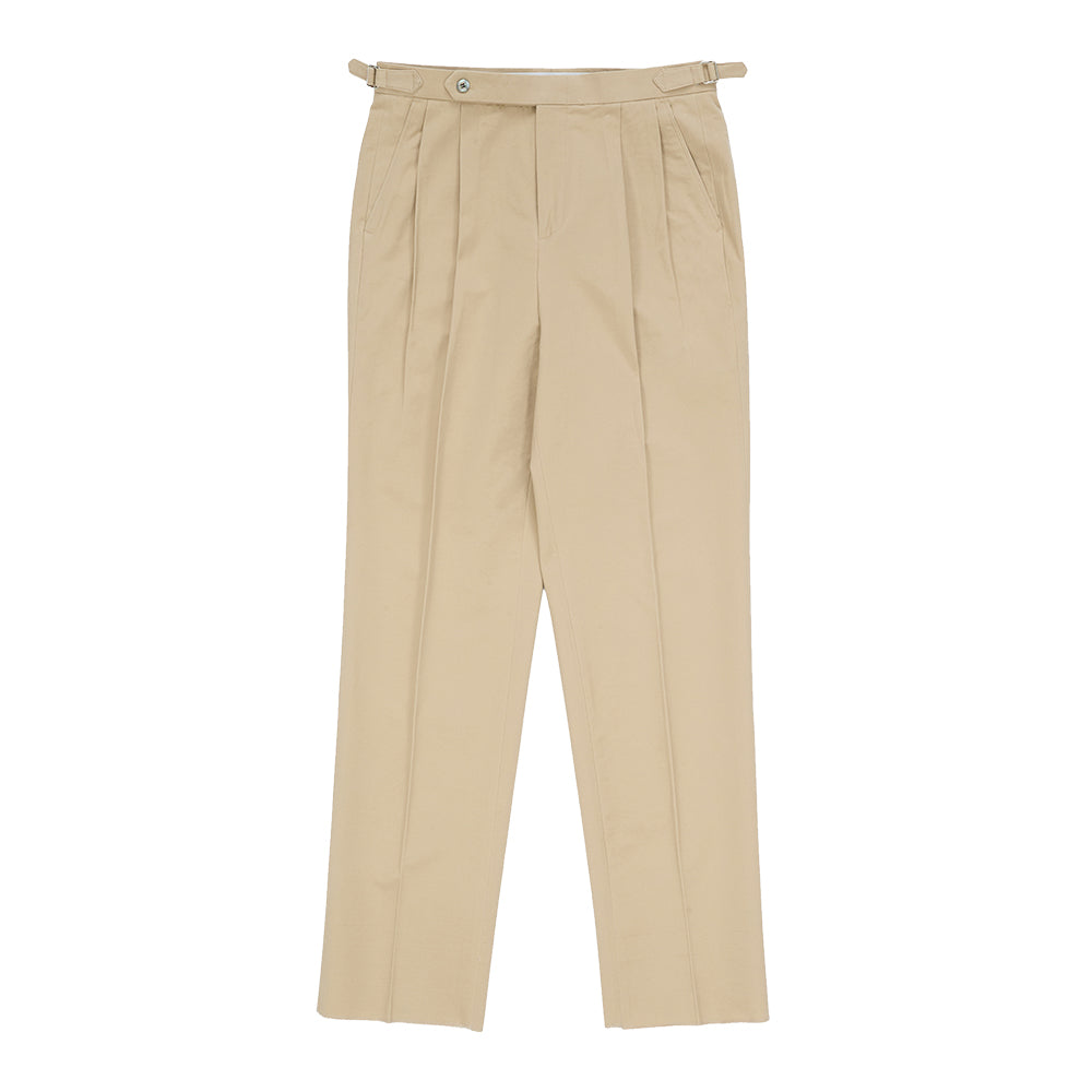 Cotton Adjust Double Pleats Relaxed Chino Pants