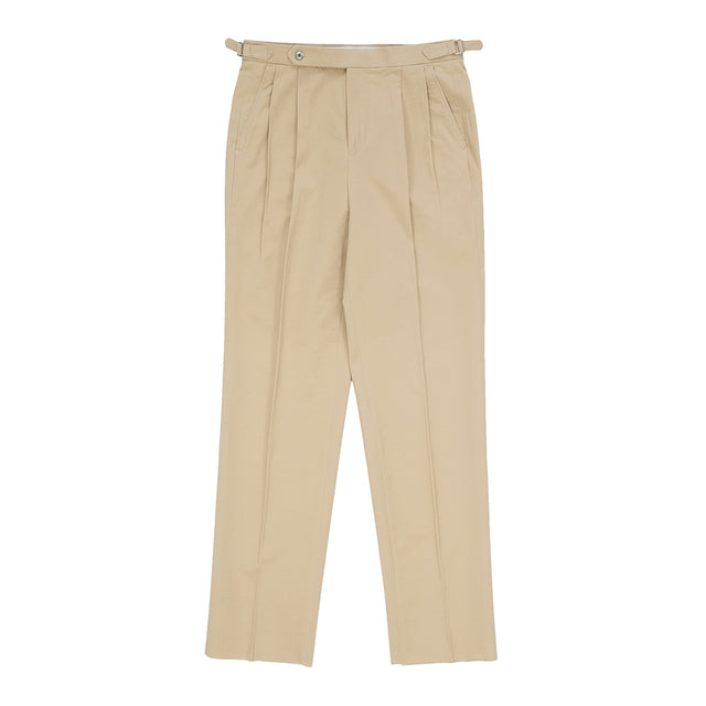 Cotton adjust Double Pleats relaxed Chino Pants (Khaki)