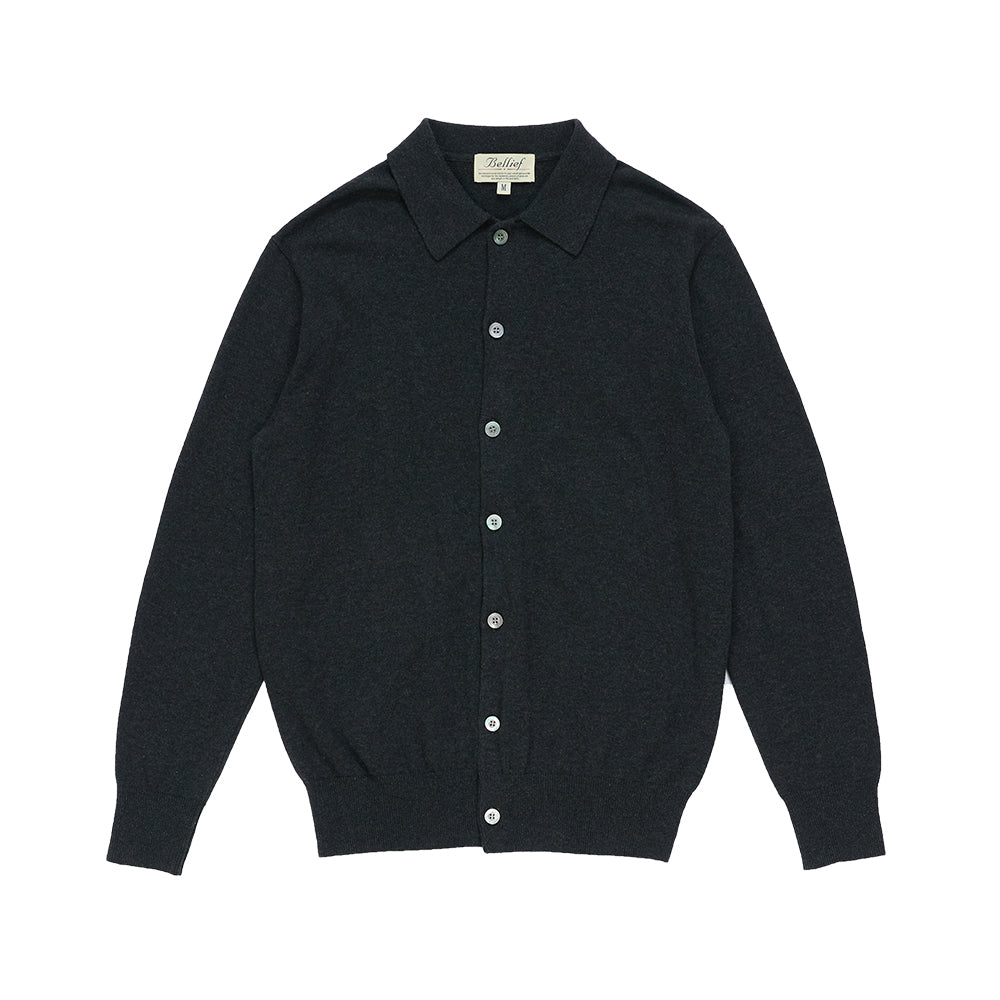Essential Cotton Comfort Collar Cardigan (Grey)