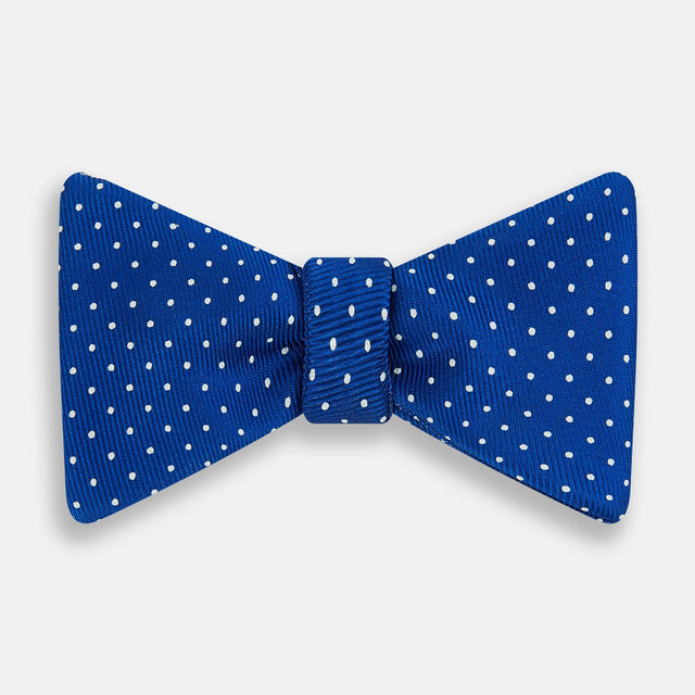 Electric blue and White Spot Silk Bow Tie