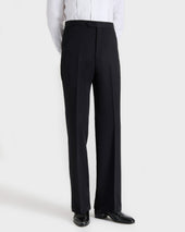 PANTALON ÉVASÉ EN GRAIN DE POUDRE DE LAINE - NOIR
