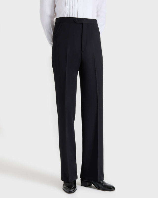 PANTALON ÉVASÉ EN GRAIN DE POUDRE DE LAINE - NOIR