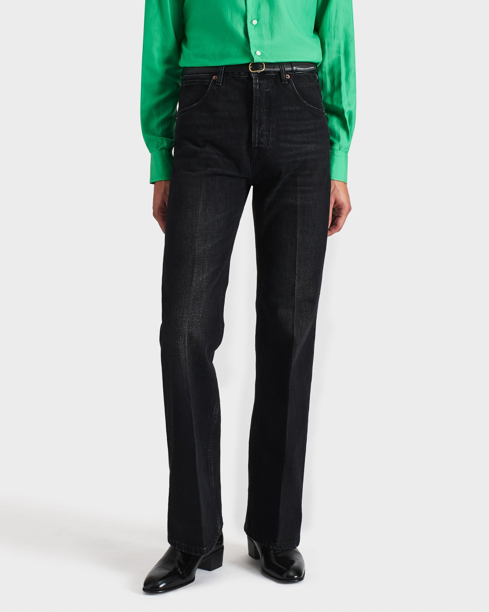 Jean Vas En Denim De Coton Noir D Lav