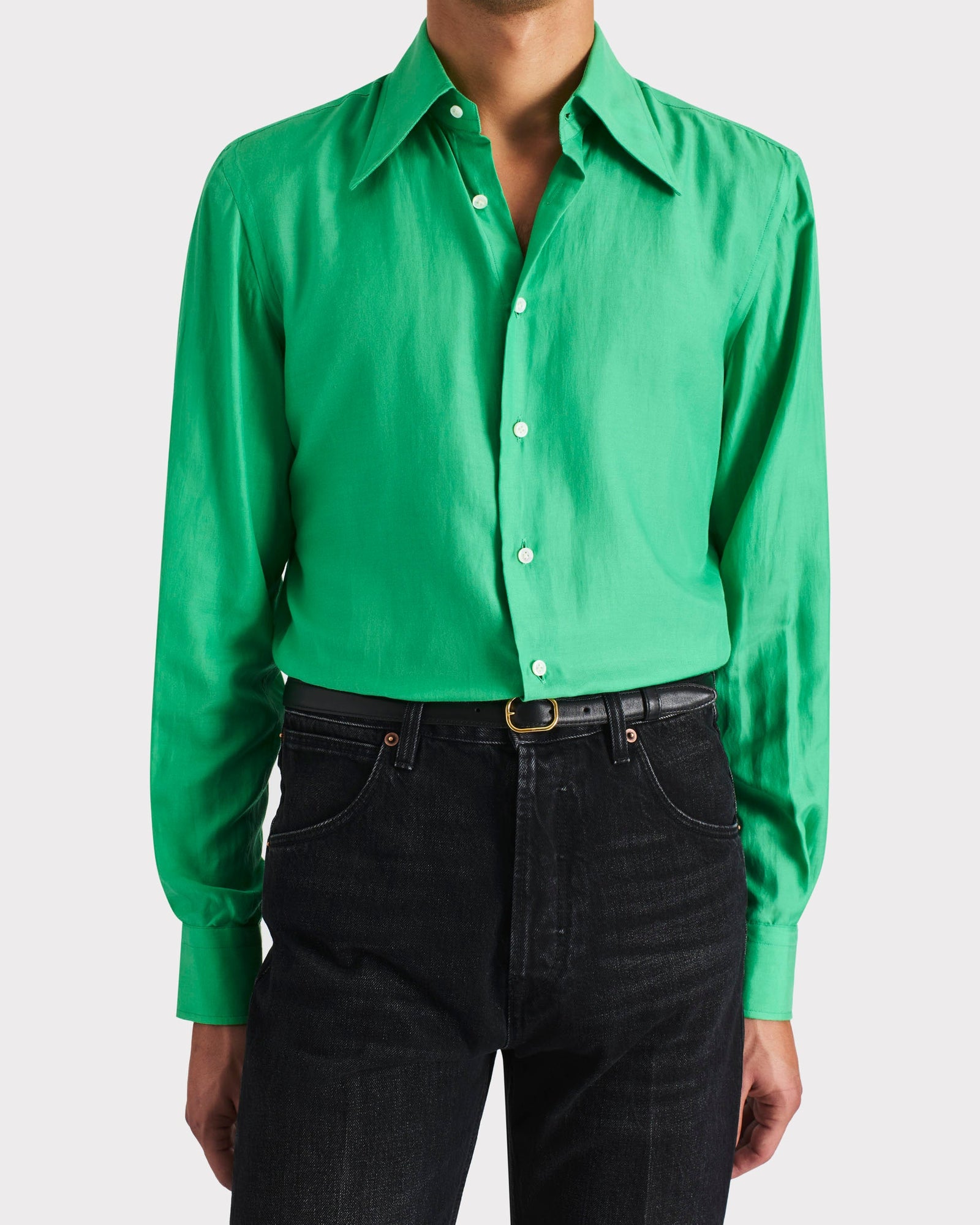 Chemise Col Large En Coton Et Soie Vert Kelly