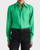 CHEMISE COL LARGE EN COTON ET SOIE - VERT KELLY
